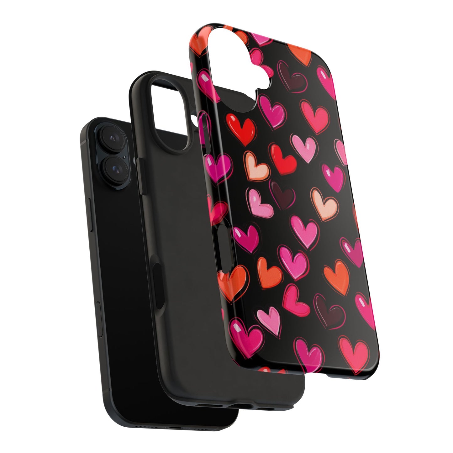 Love is in the Air | Colorful Hearts on Black Phone Case