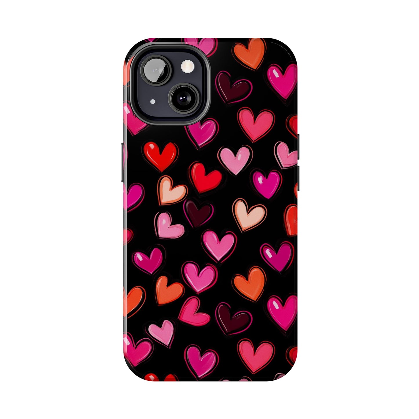 Love is in the Air | Colorful Hearts on Black Phone Case