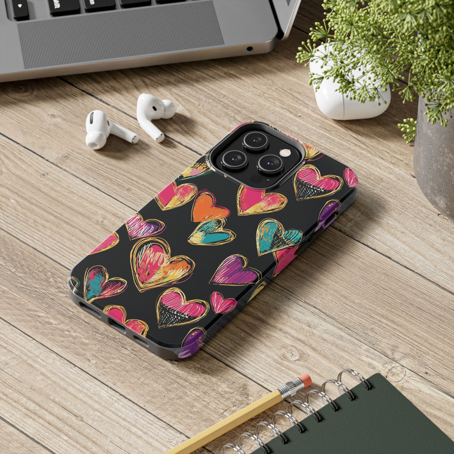 Love is in the Air | Colorful Chalk Hearts Design Phone Case