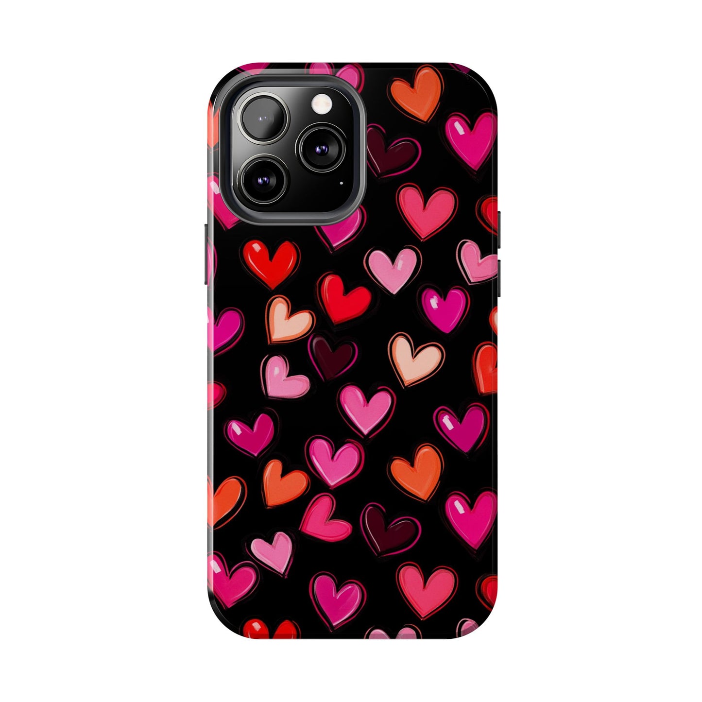 Love is in the Air | Colorful Hearts on Black Phone Case