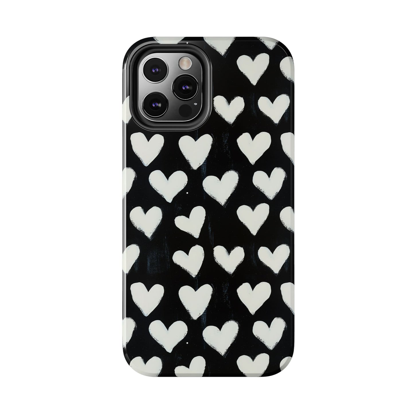 Love is in the Air | White Hearts on Black Phone Case