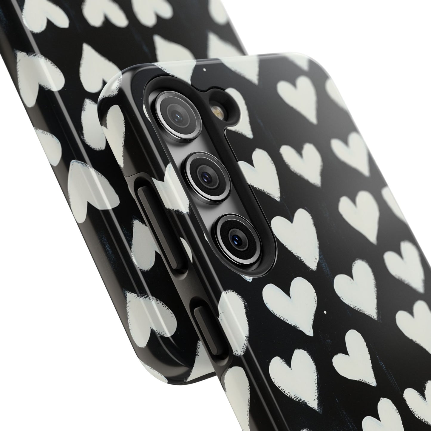 Love is in the Air | White Hearts on Black Phone Case