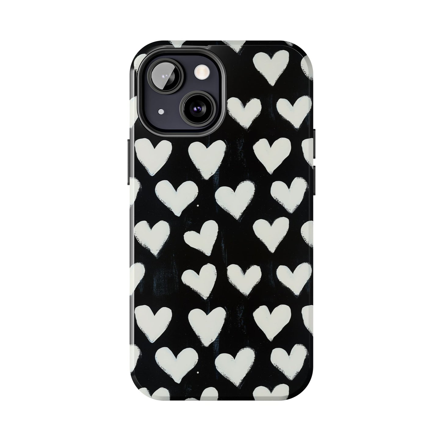 Love is in the Air | White Hearts on Black Phone Case
