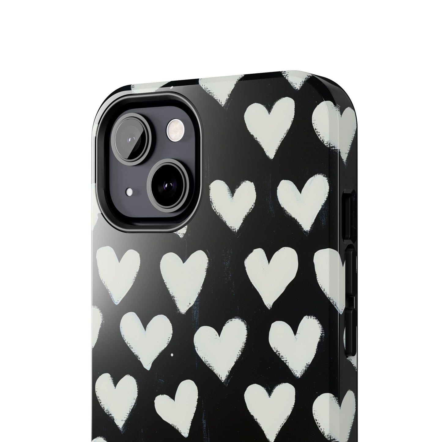 Love is in the Air | White Hearts on Black Phone Case