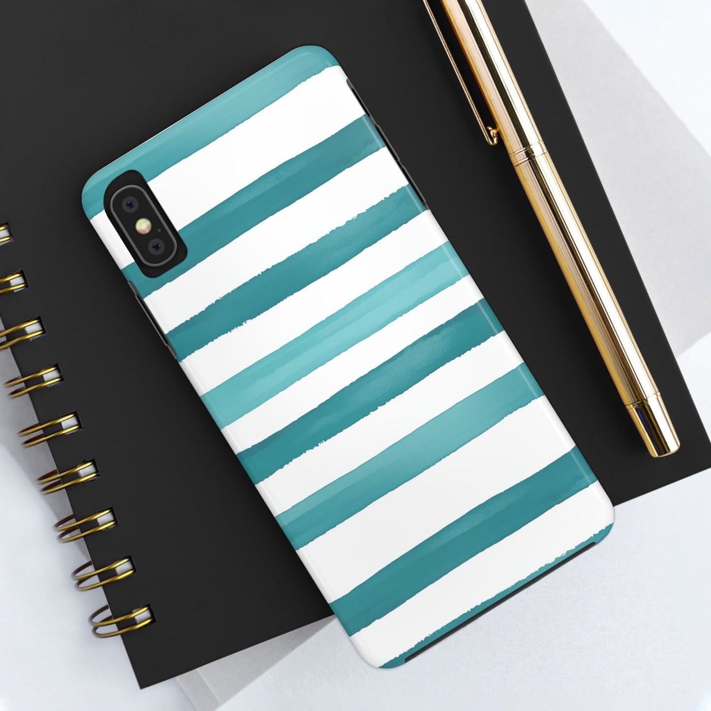 Vibrant Lines | Teal Ocean Striped Tough Phone Case