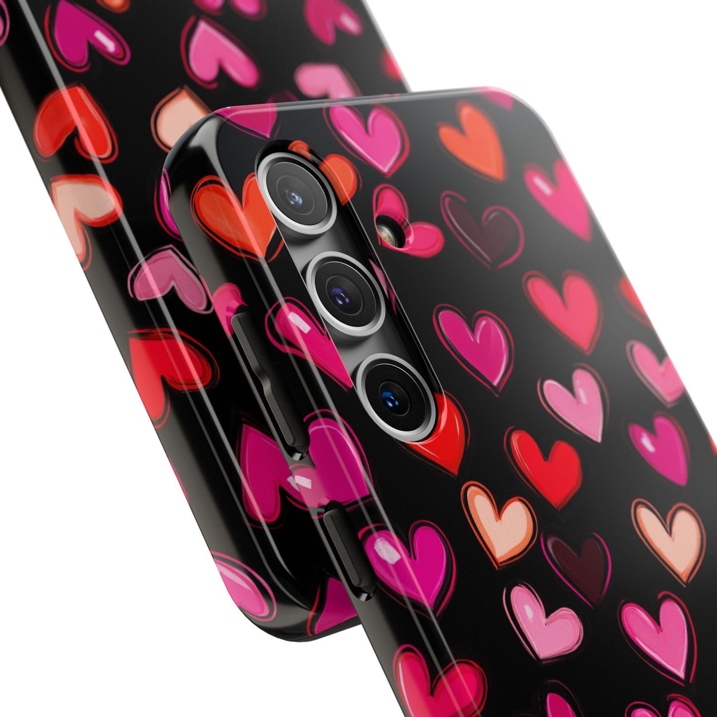 Love is in the Air | Colorful Hearts on Black Phone Case