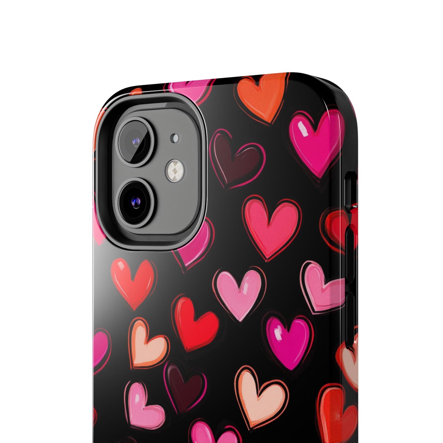Love is in the Air | Colorful Hearts on Black Phone Case