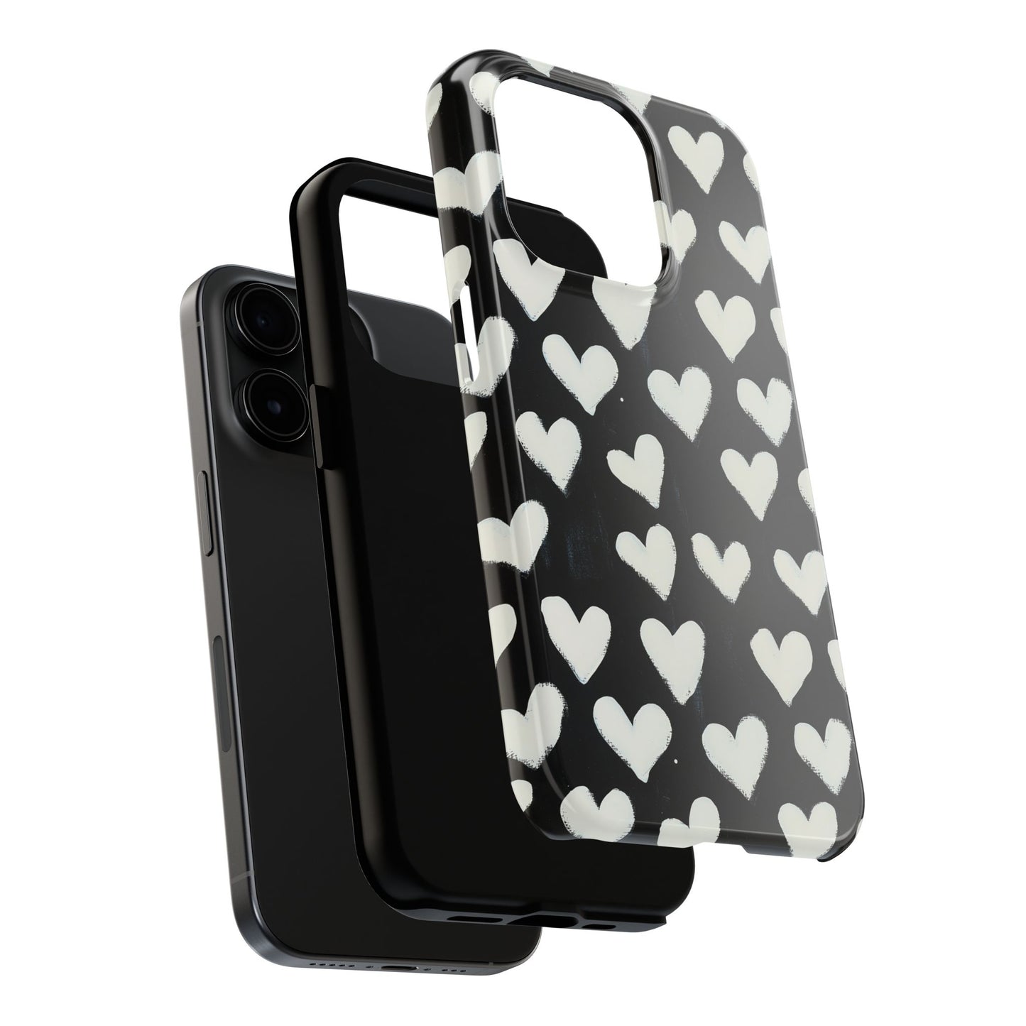 Love is in the Air | White Hearts on Black Phone Case