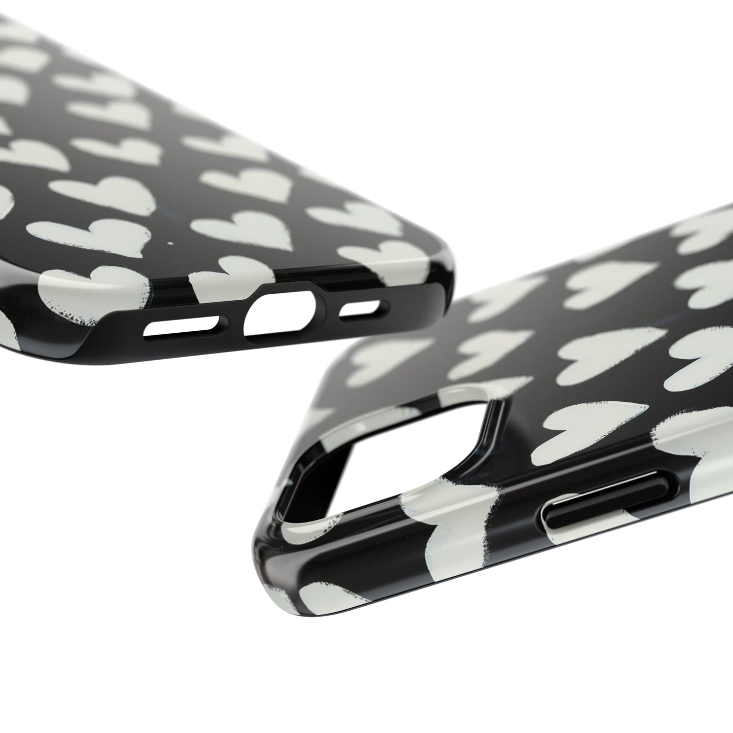 Love is in the Air | White Hearts on Black Phone Case