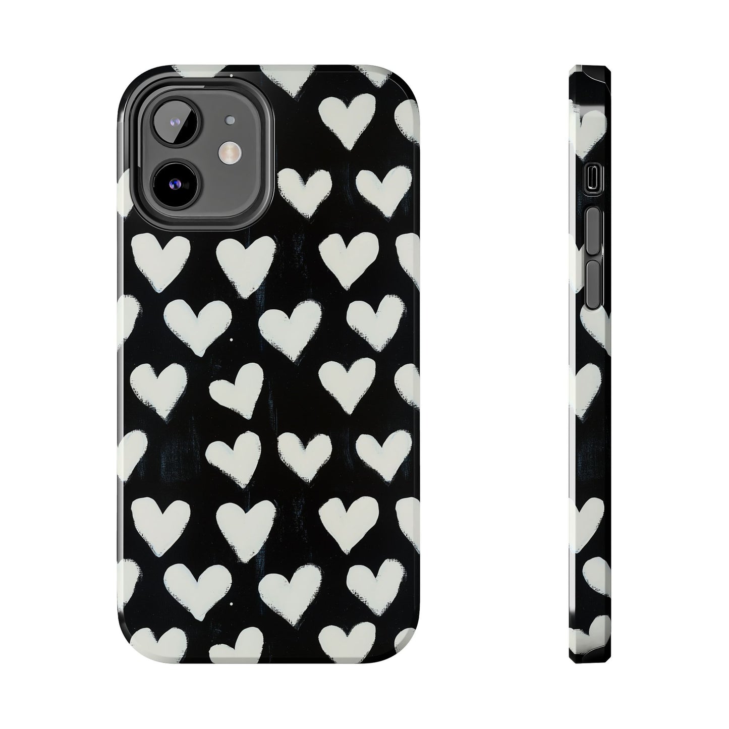 Love is in the Air | White Hearts on Black Phone Case