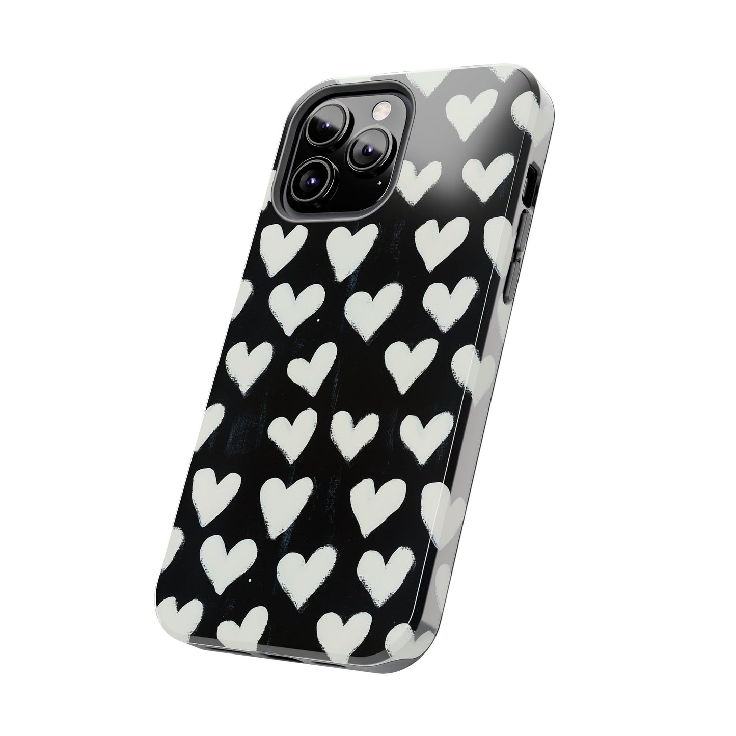 Love is in the Air | White Hearts on Black Phone Case