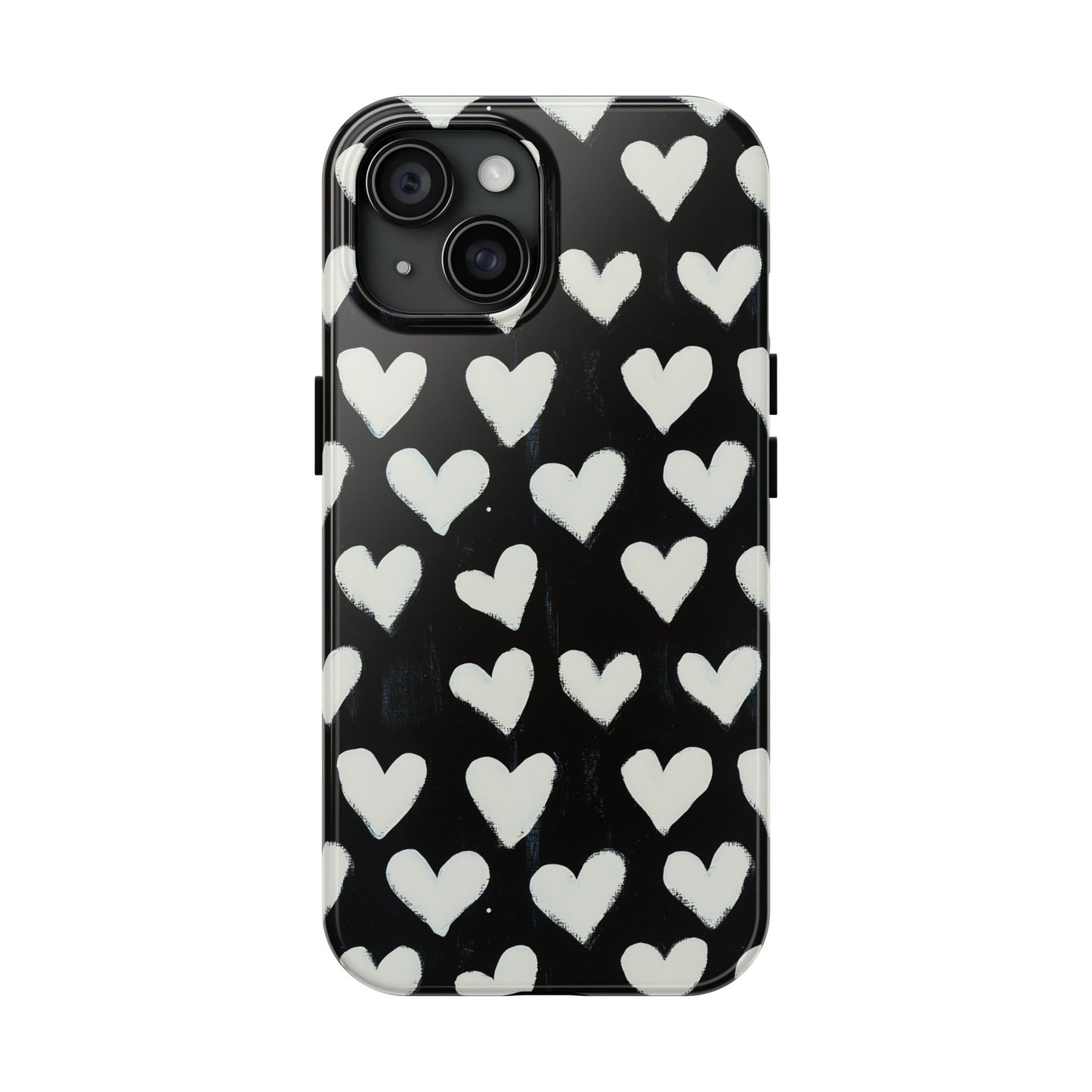 Love is in the Air | White Hearts on Black Phone Case