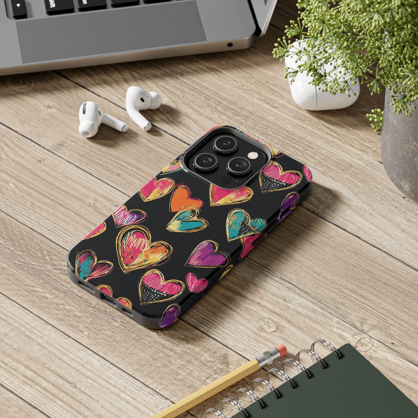 Love is in the Air | Colorful Chalk Hearts Design Phone Case