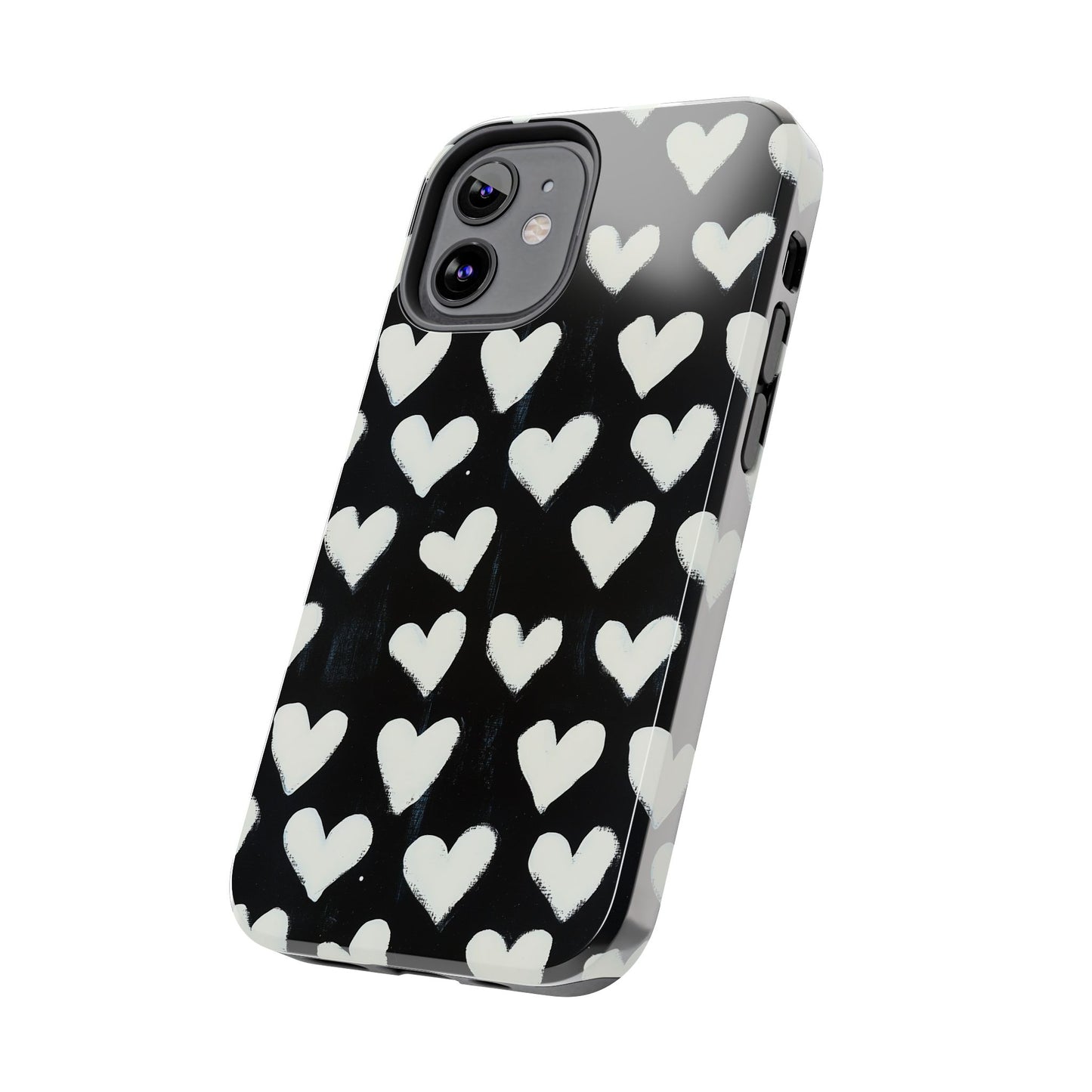 Love is in the Air | White Hearts on Black Phone Case
