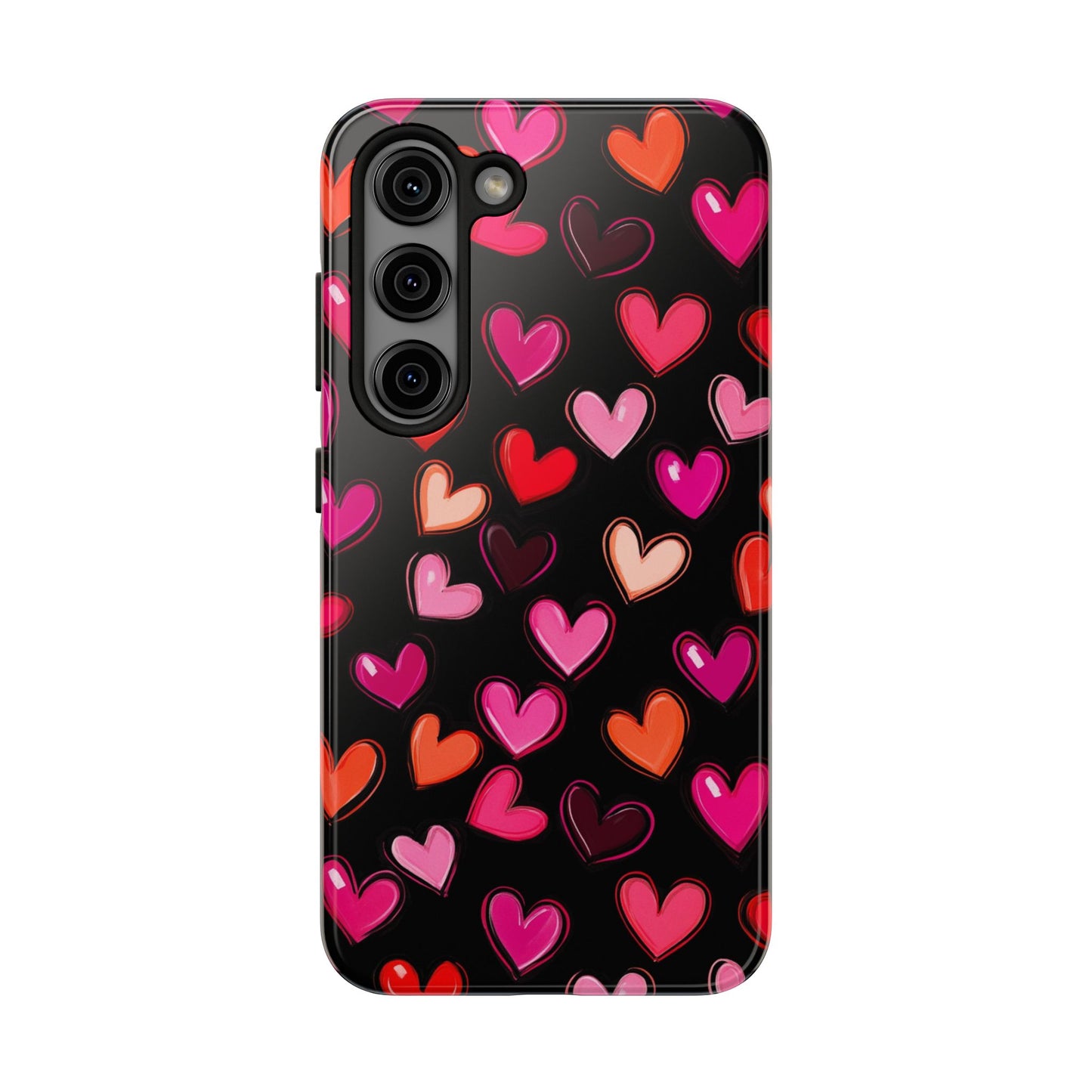 Love is in the Air | Colorful Hearts on Black Phone Case