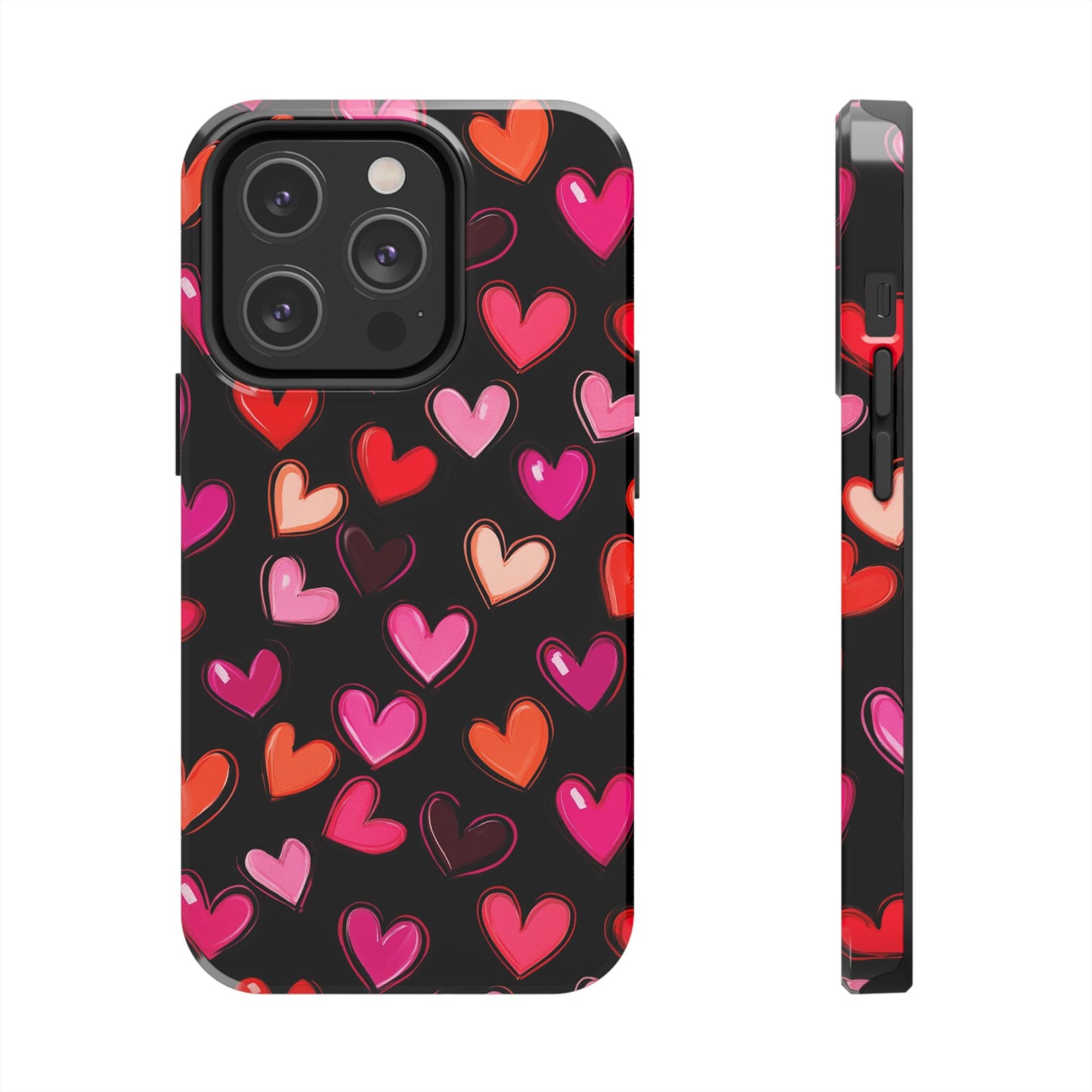 Love is in the Air | Colorful Hearts on Black Phone Case