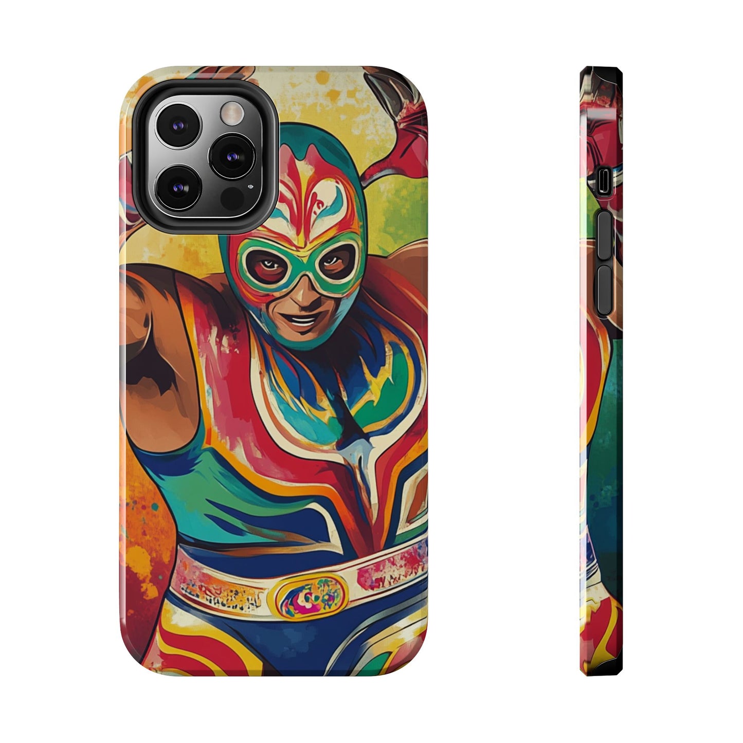 Colorful Lucha Libre Wrestler Tough Phone Case - Protective Phone Cover, Fun Wrestling Fan Gift, Vibrant Masked Wrestler Phone