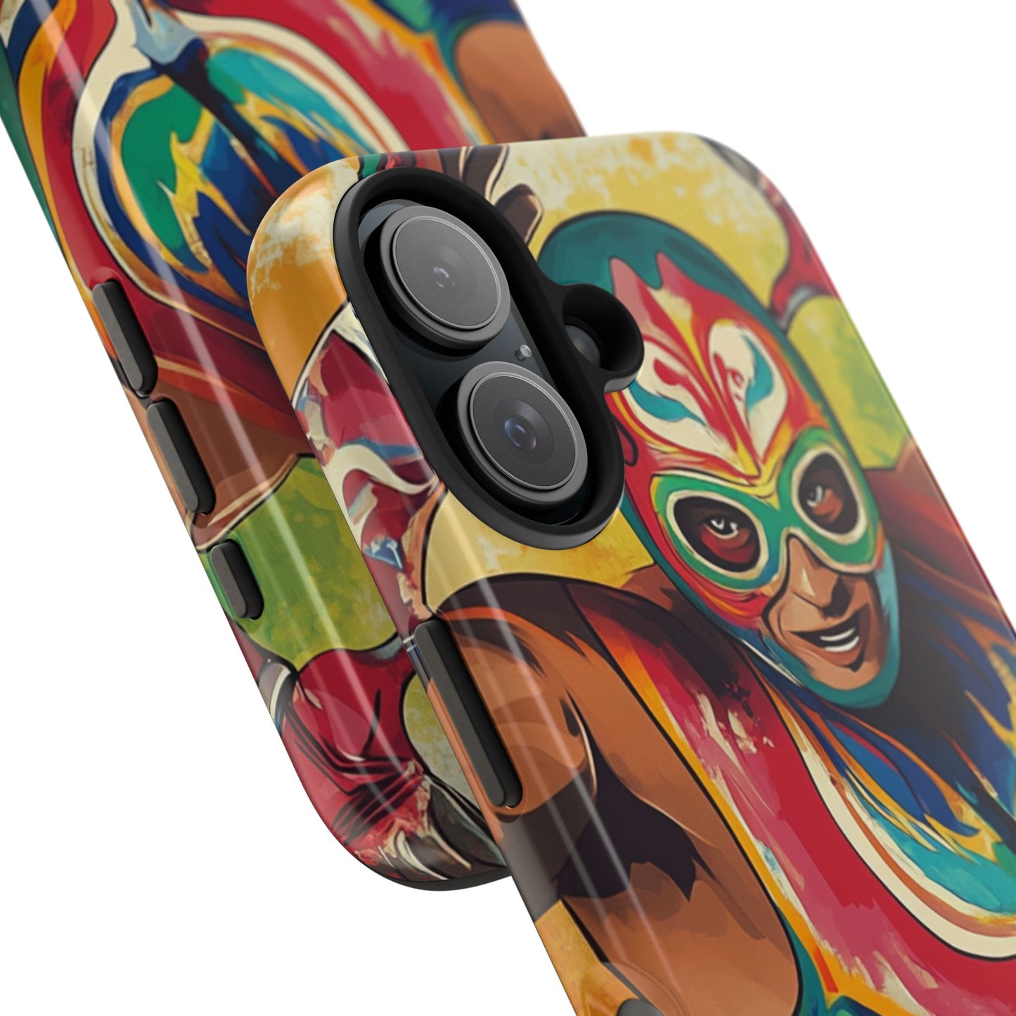 Colorful Lucha Libre Wrestler Tough Phone Case - Protective Phone Cover, Fun Wrestling Fan Gift, Vibrant Masked Wrestler Phone