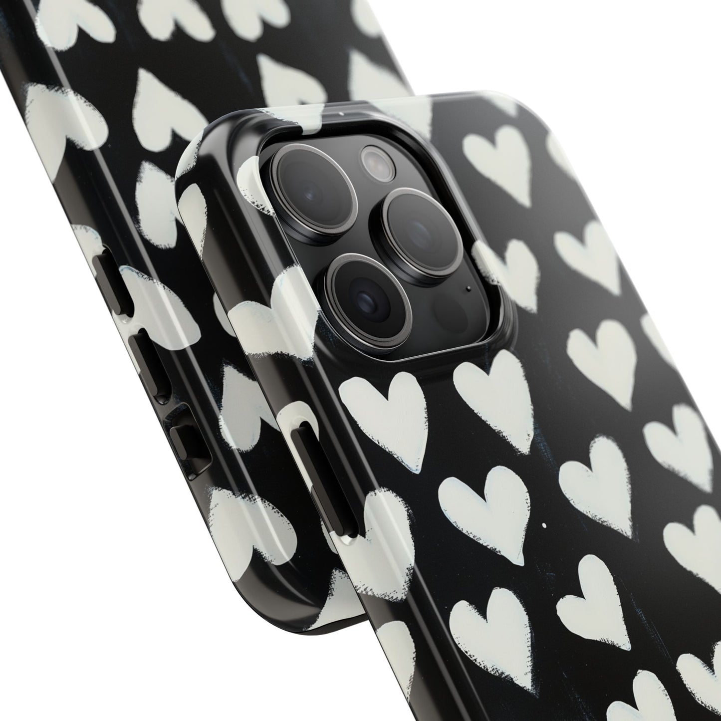 Love is in the Air | White Hearts on Black Phone Case