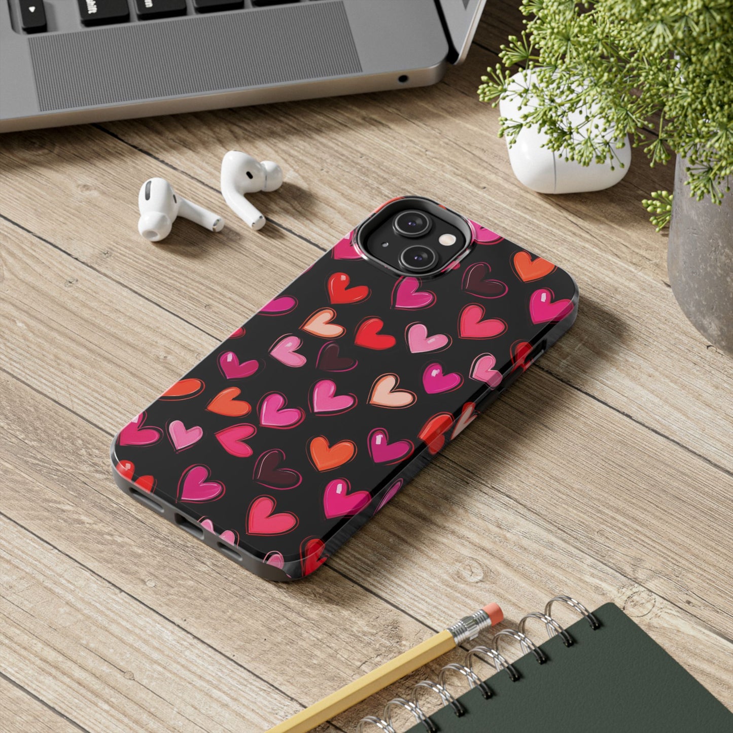 Love is in the Air | Colorful Hearts on Black Phone Case