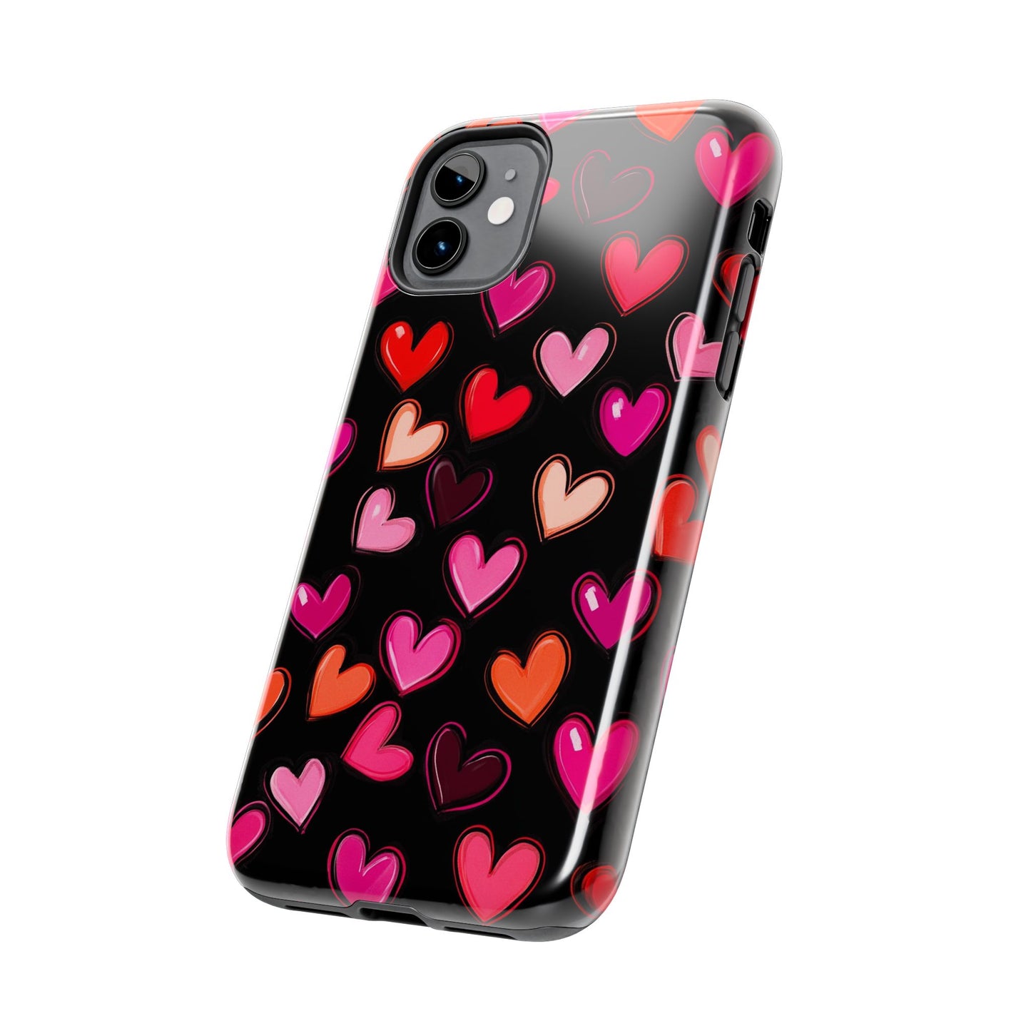 Love is in the Air | Colorful Hearts on Black Phone Case