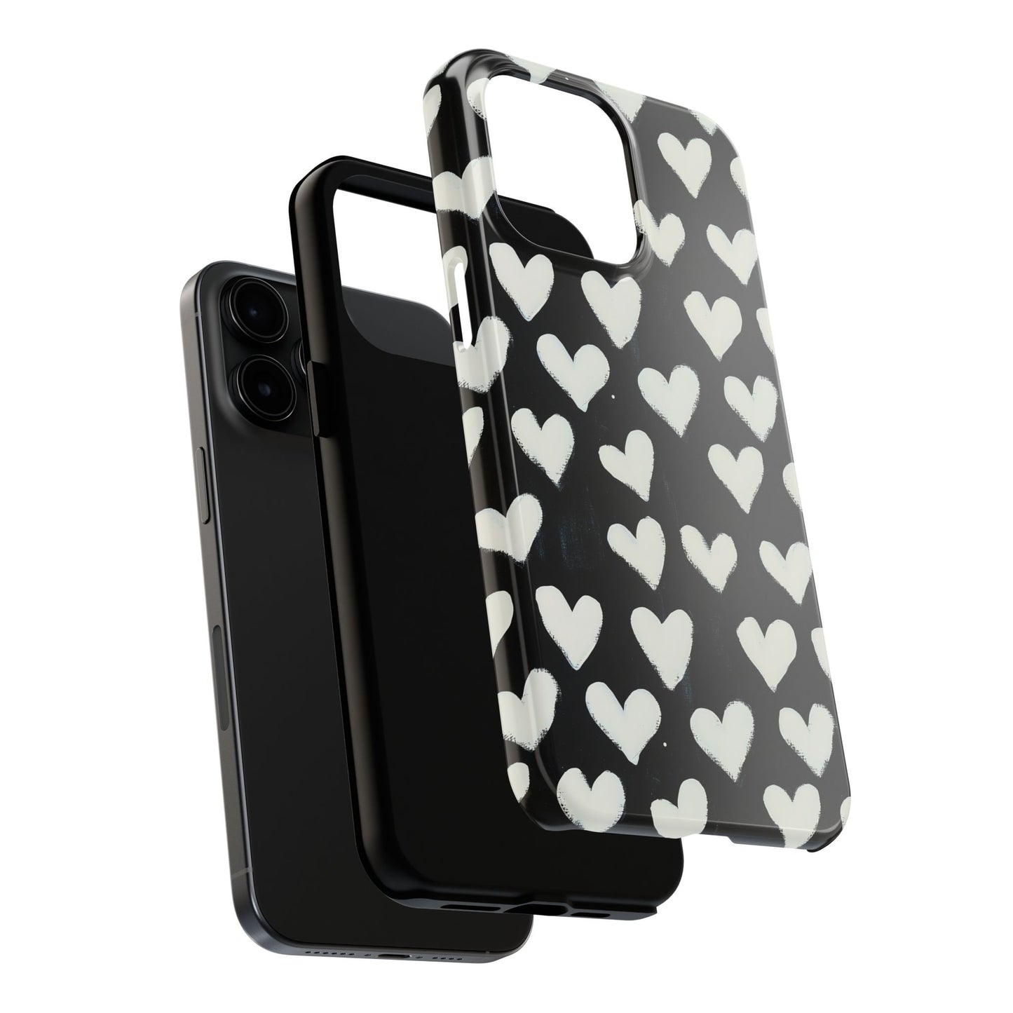 Love is in the Air | White Hearts on Black Phone Case