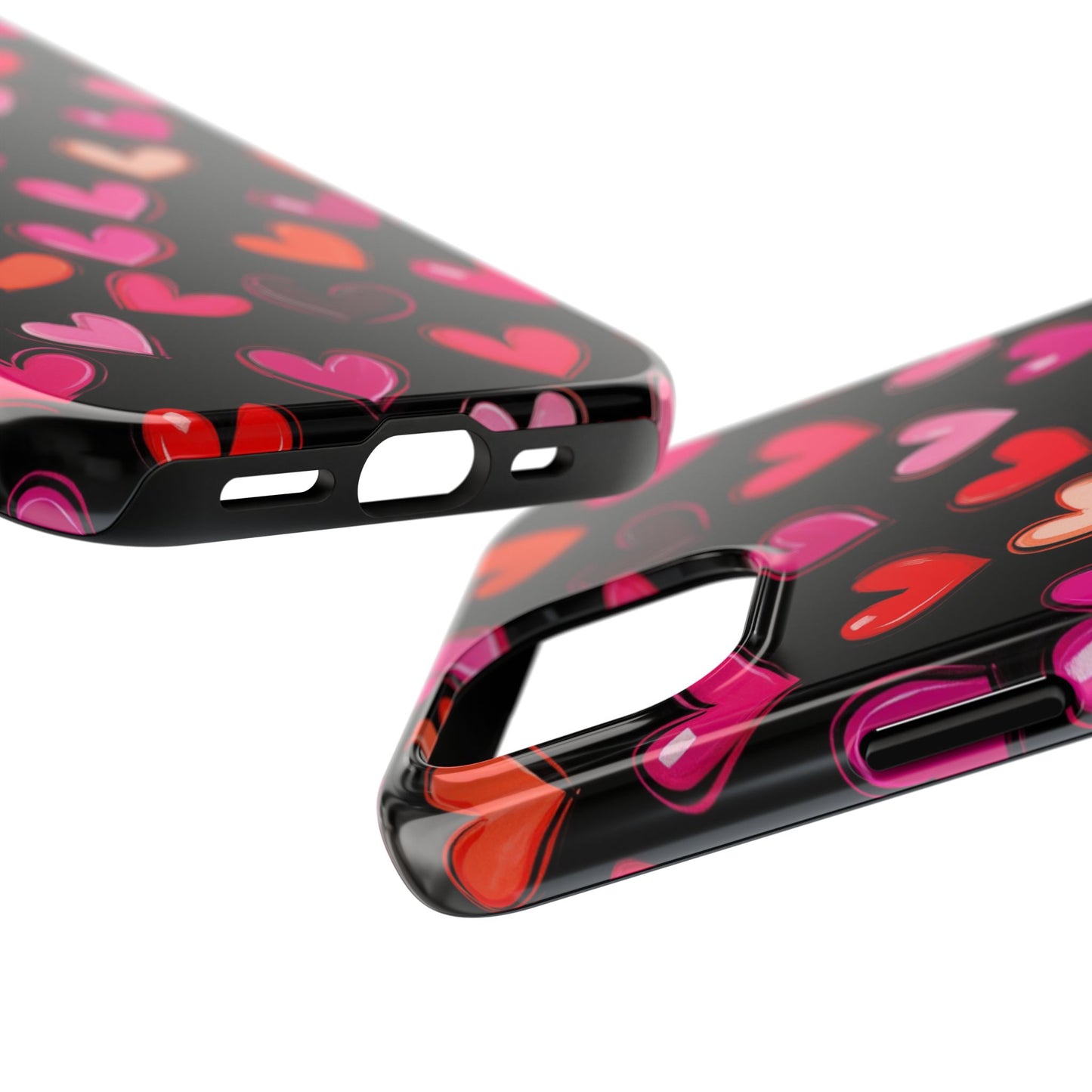 Love is in the Air | Colorful Hearts on Black Phone Case