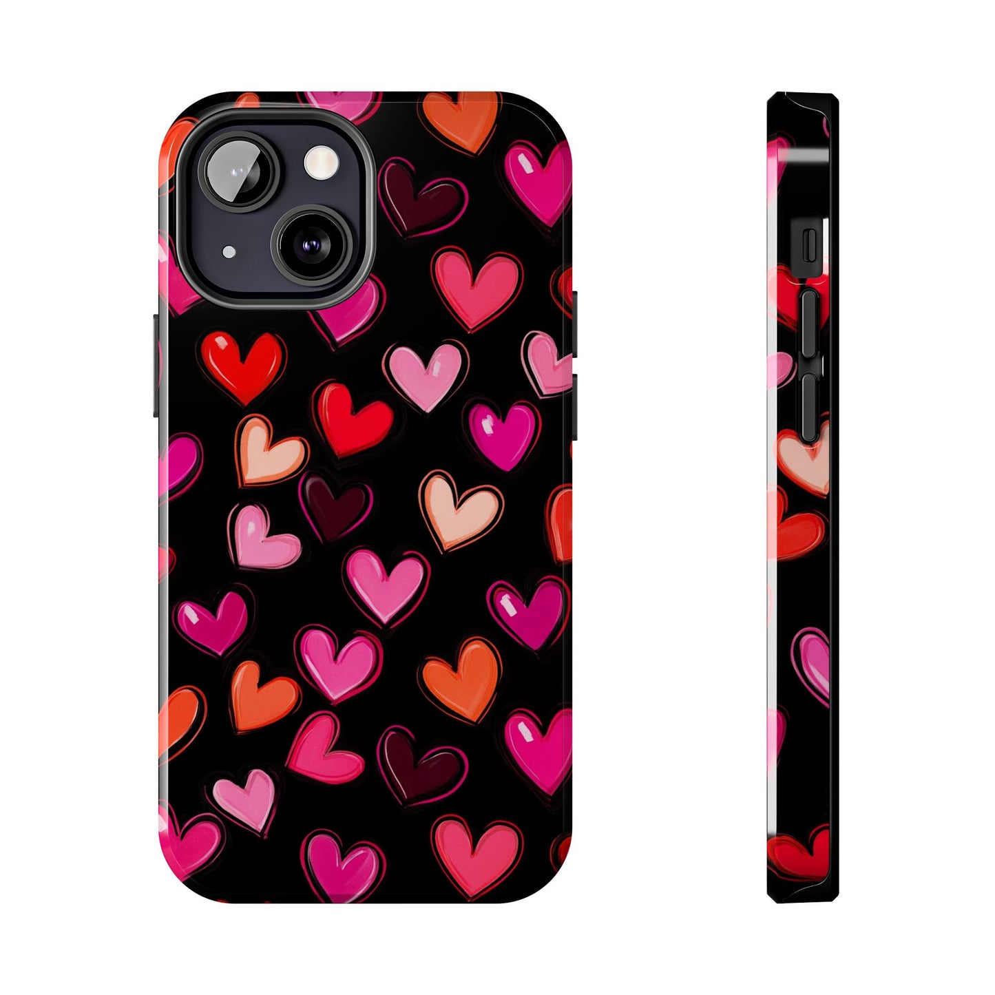 Love is in the Air | Colorful Hearts on Black Phone Case
