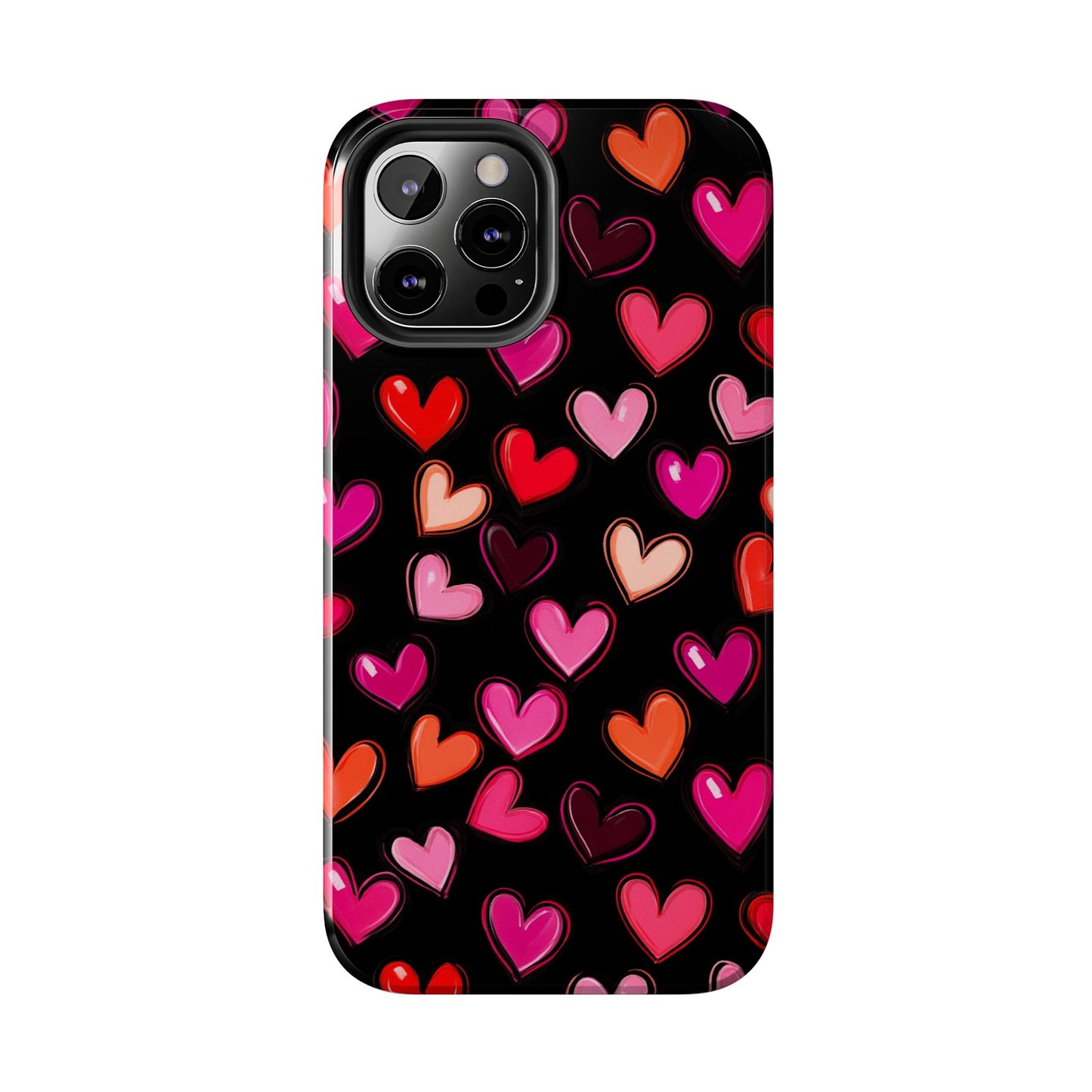 Love is in the Air | Colorful Hearts on Black Phone Case