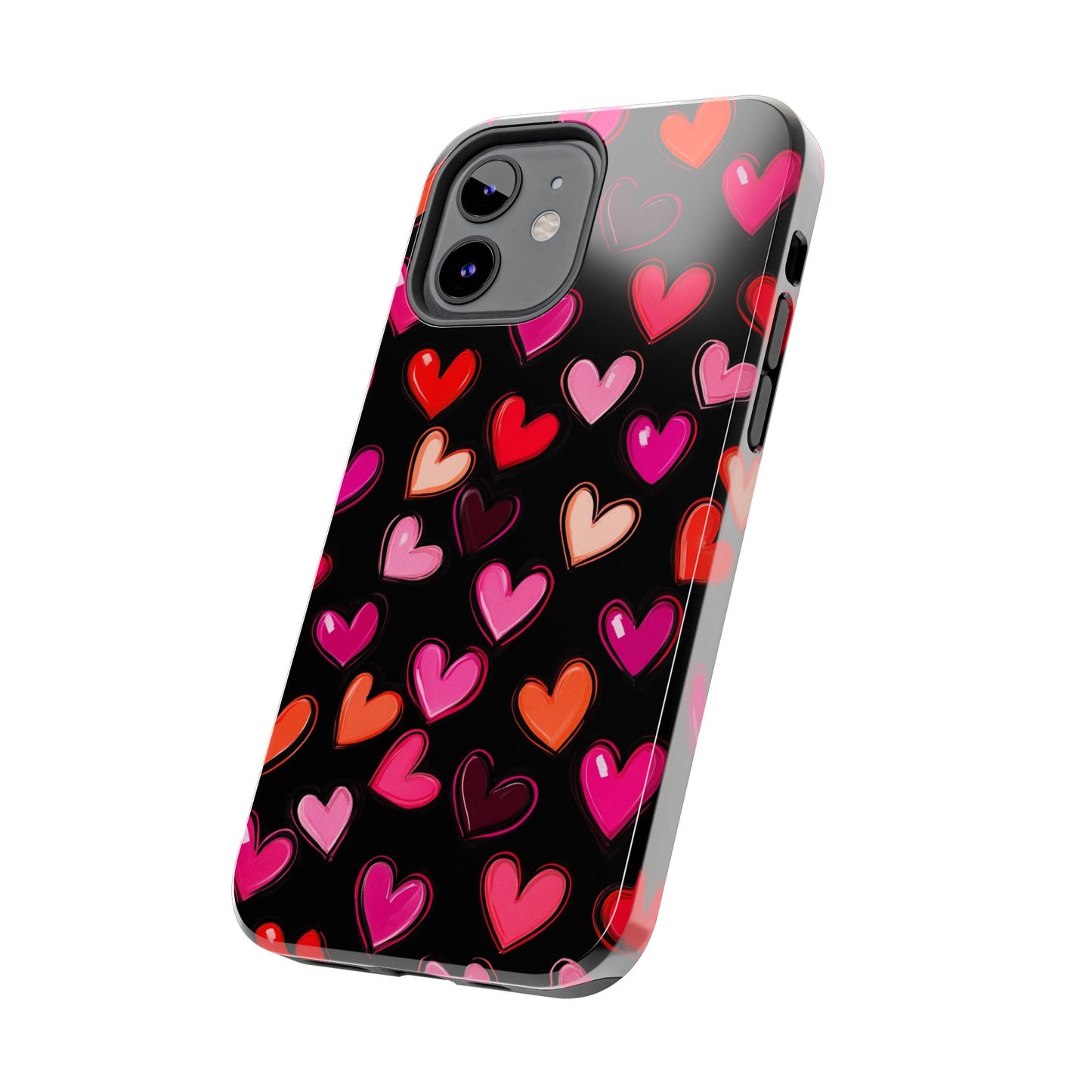 Love is in the Air | Colorful Hearts on Black Phone Case