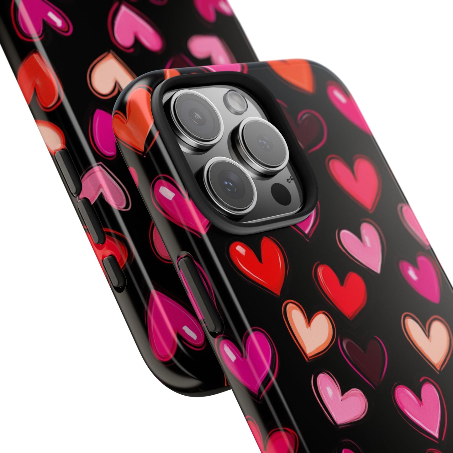 Love is in the Air | Colorful Hearts on Black Phone Case