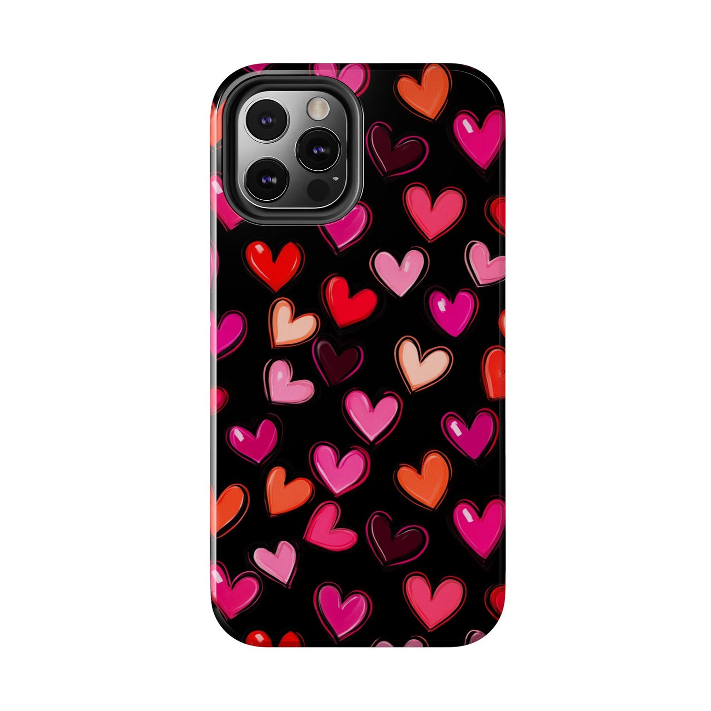 Love is in the Air | Colorful Hearts on Black Phone Case