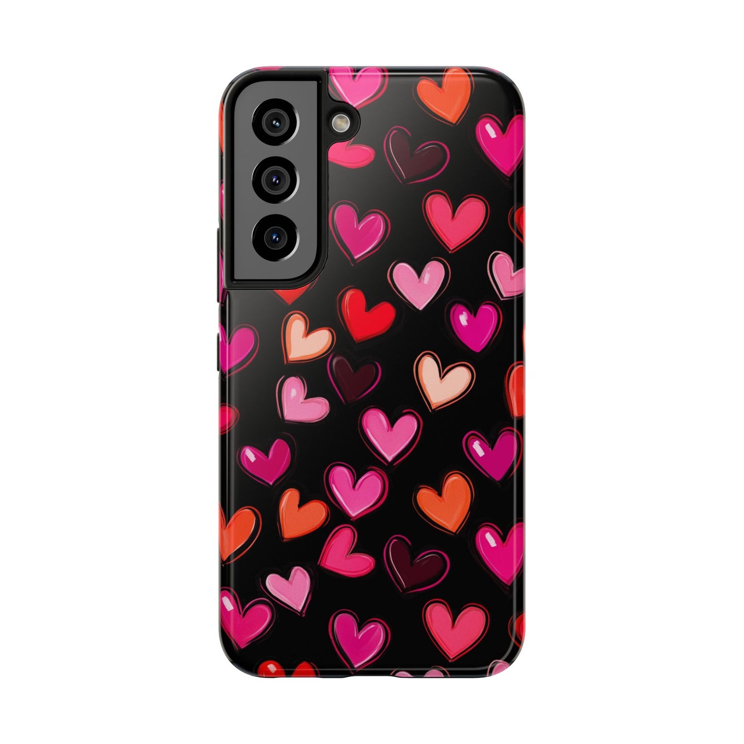 Love is in the Air | Colorful Hearts on Black Phone Case