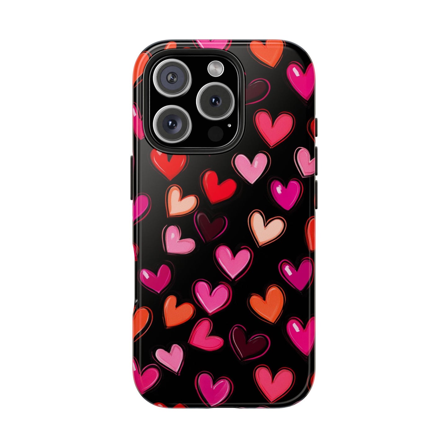 Love is in the Air | Colorful Hearts on Black Phone Case
