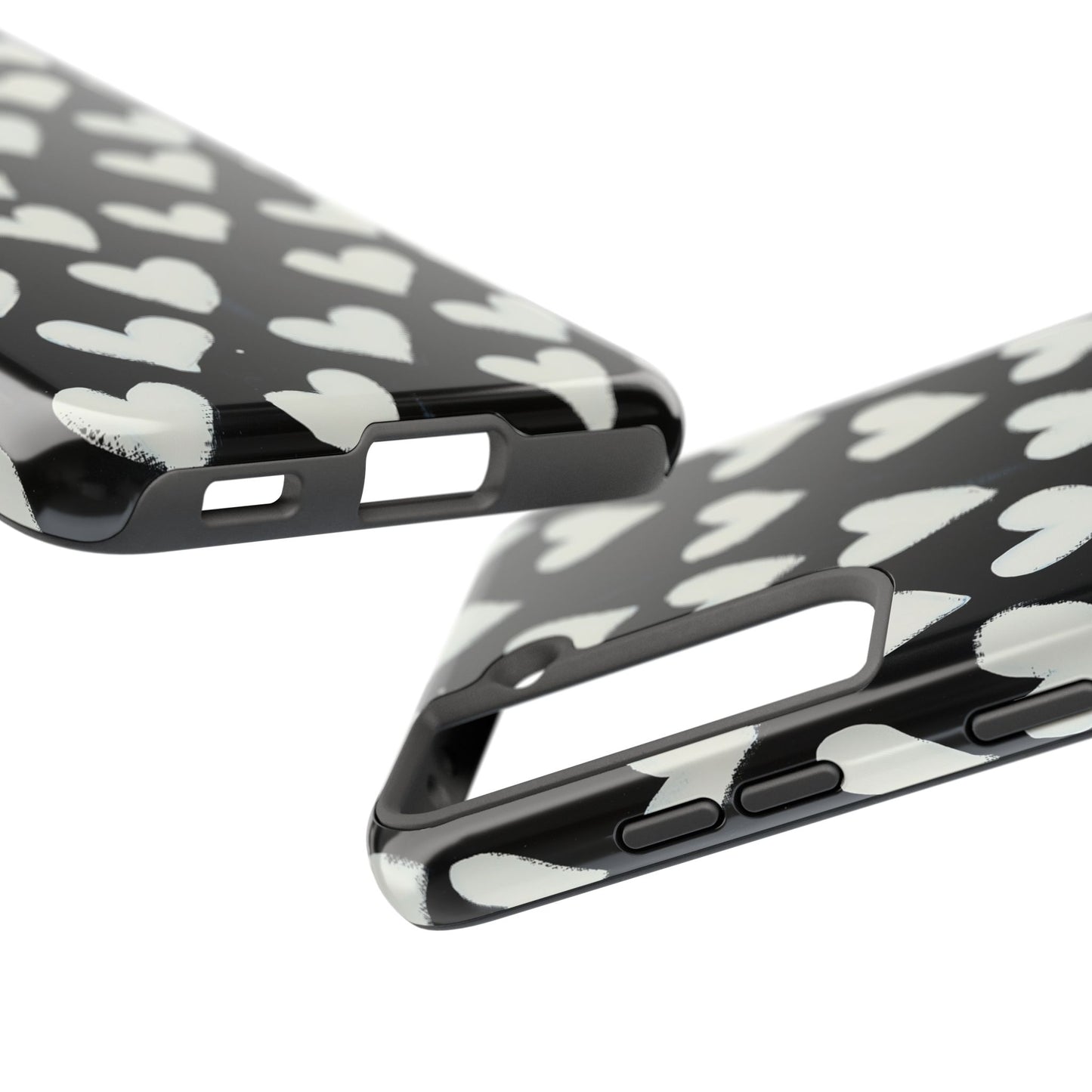 Love is in the Air | White Hearts on Black Phone Case