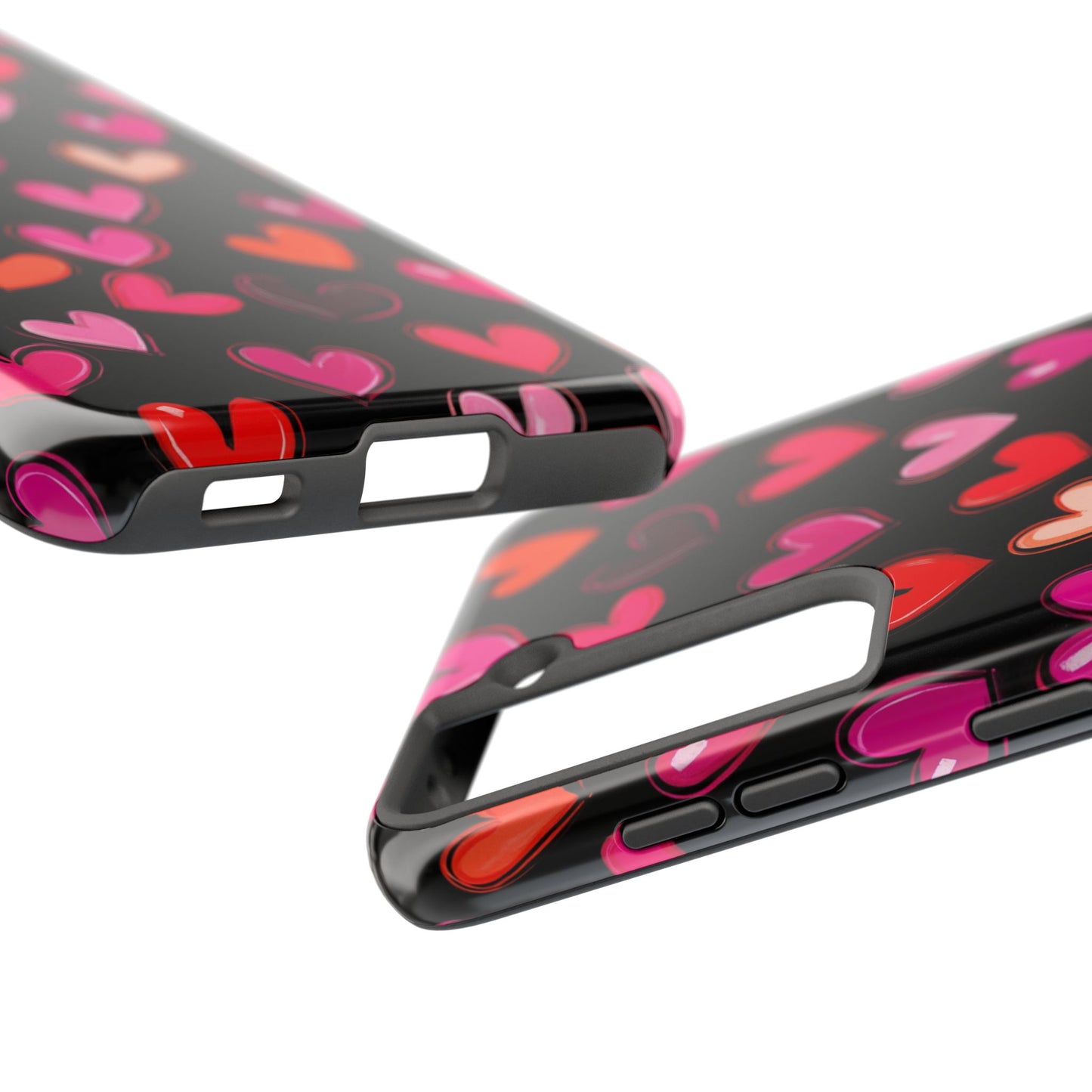 Love is in the Air | Colorful Hearts on Black Phone Case