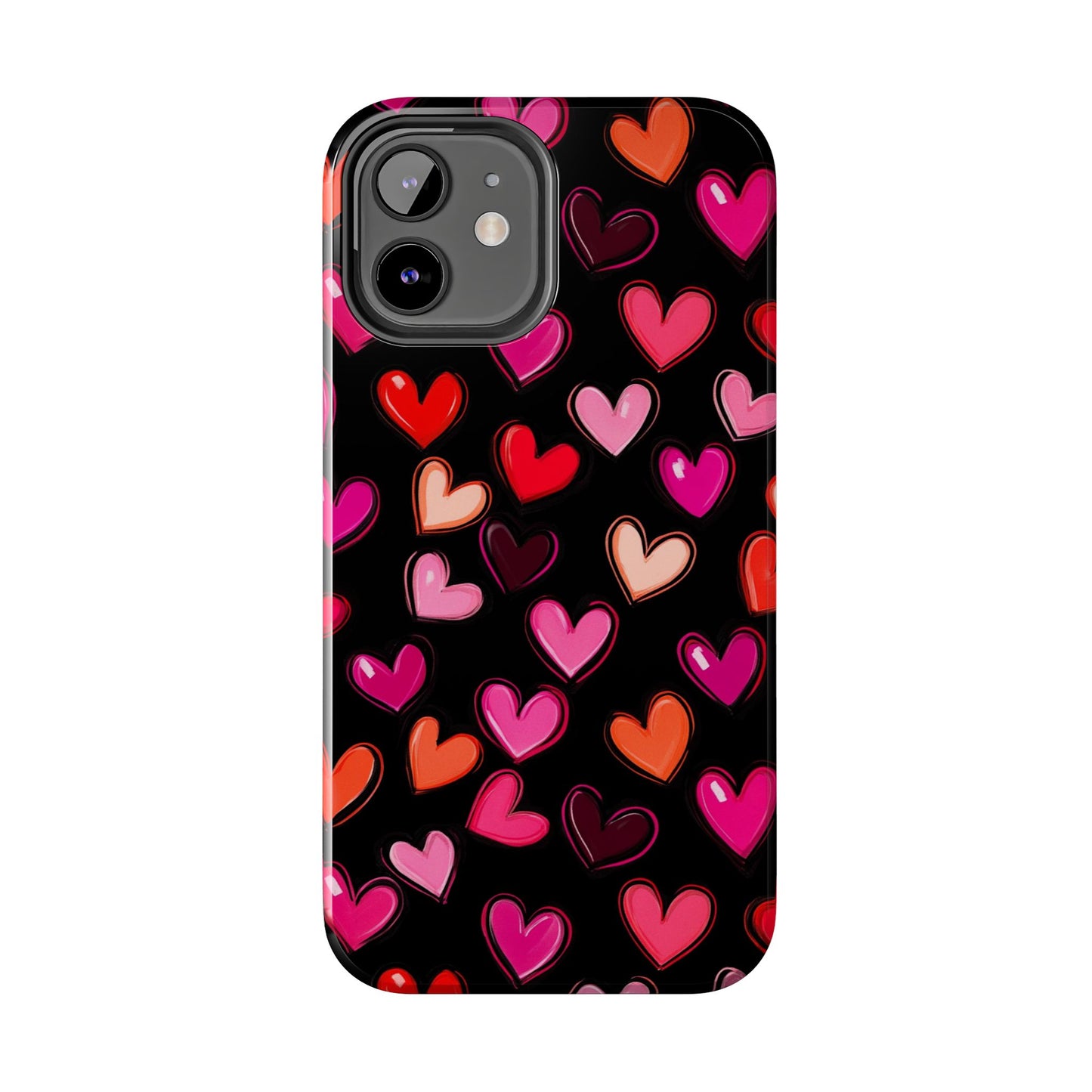 Love is in the Air | Colorful Hearts on Black Phone Case