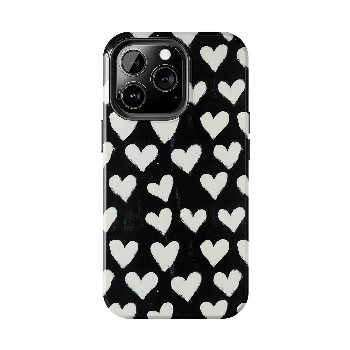 Love is in the Air | White Hearts on Black Phone Case
