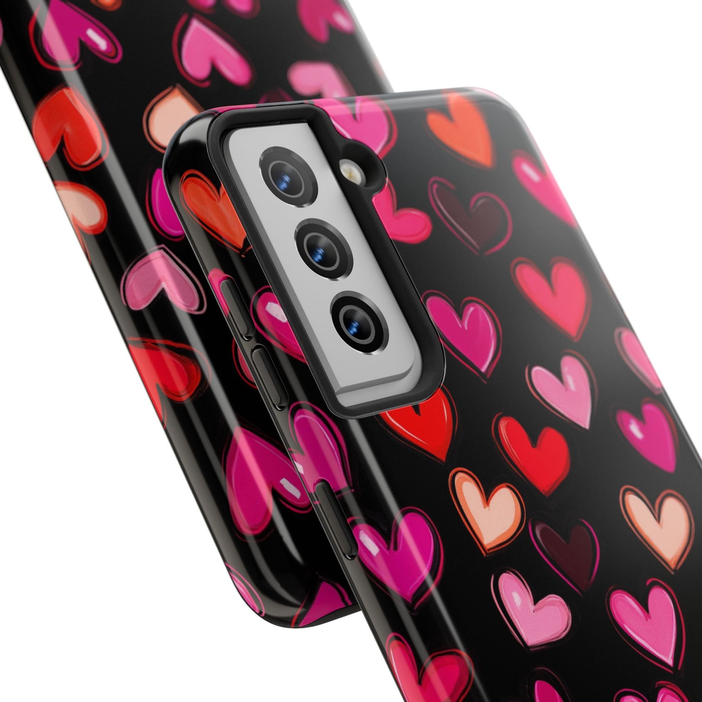 Love is in the Air | Colorful Hearts on Black Phone Case
