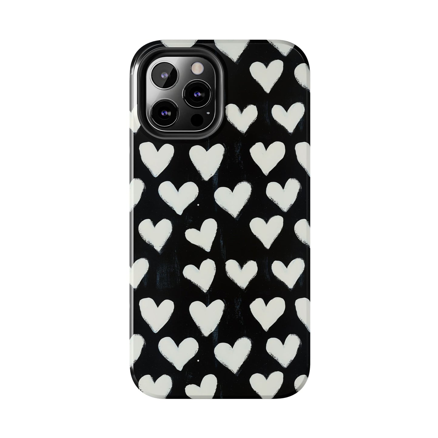 Love is in the Air | White Hearts on Black Phone Case