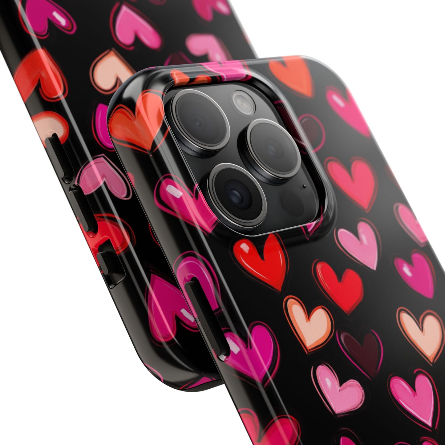 Love is in the Air | Colorful Hearts on Black Phone Case