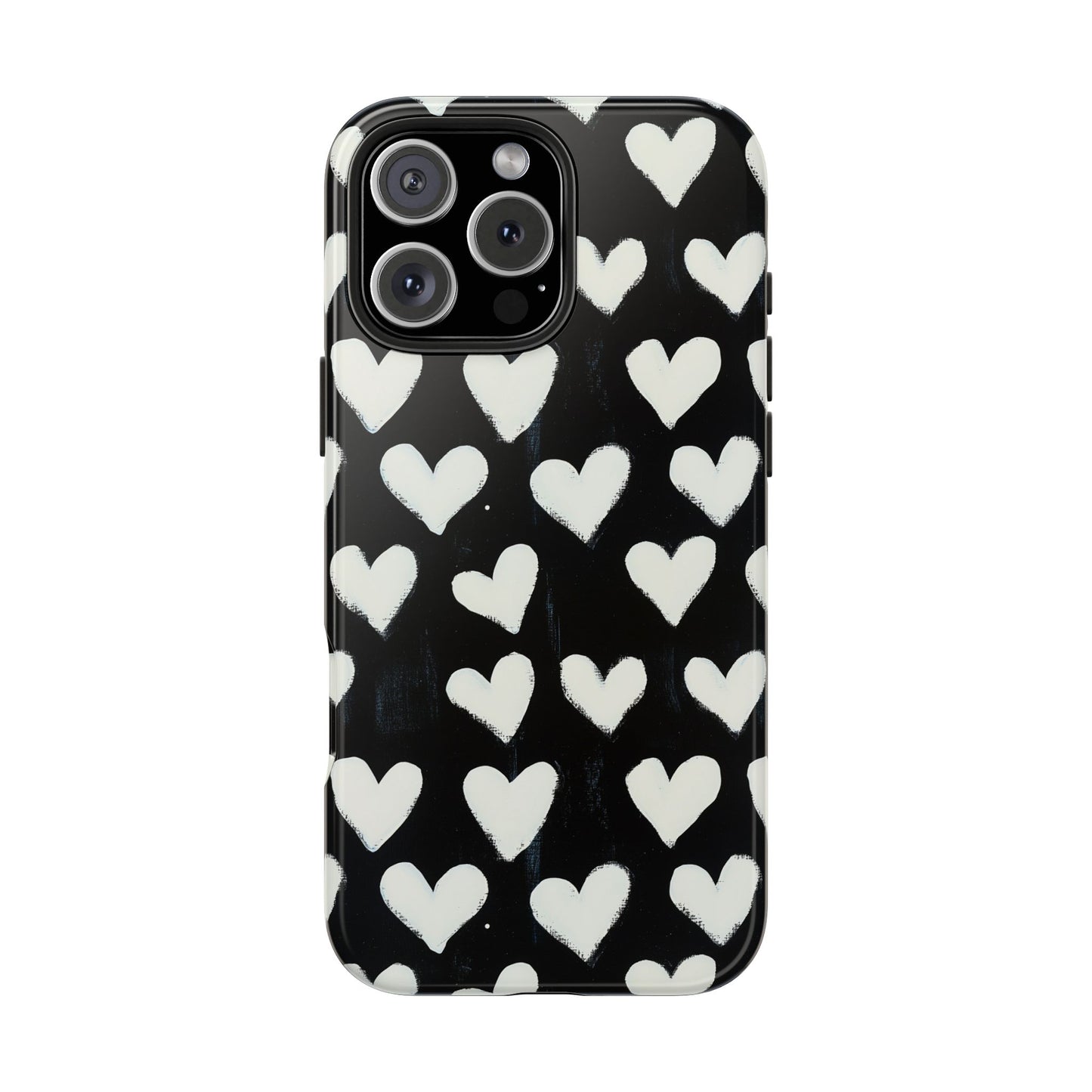 Love is in the Air | White Hearts on Black Phone Case