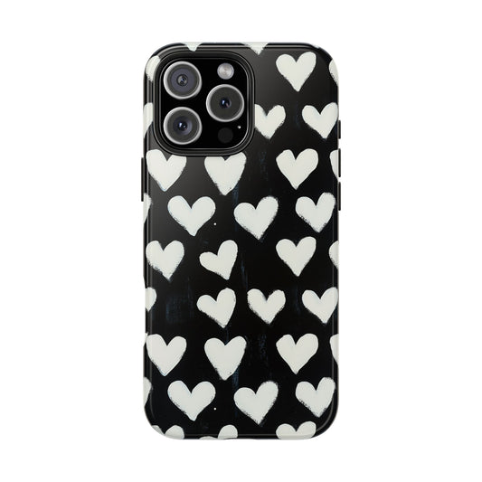 Love is in the Air | White Hearts on Black Phone Case