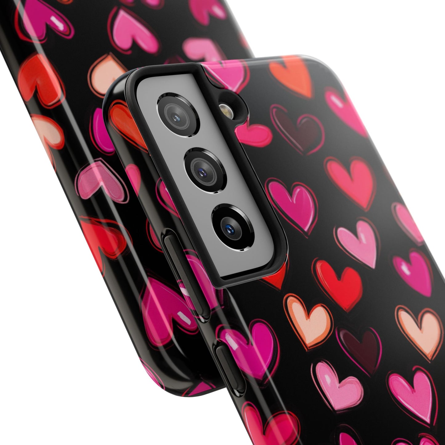 Love is in the Air | Colorful Hearts on Black Phone Case