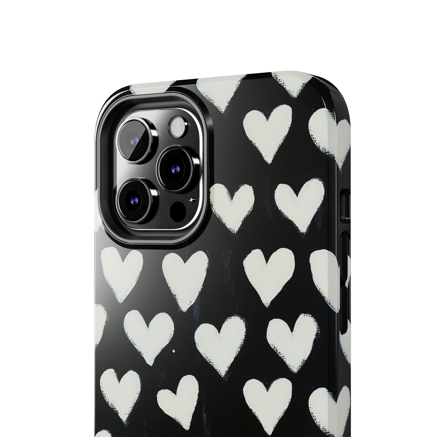 Love is in the Air | White Hearts on Black Phone Case