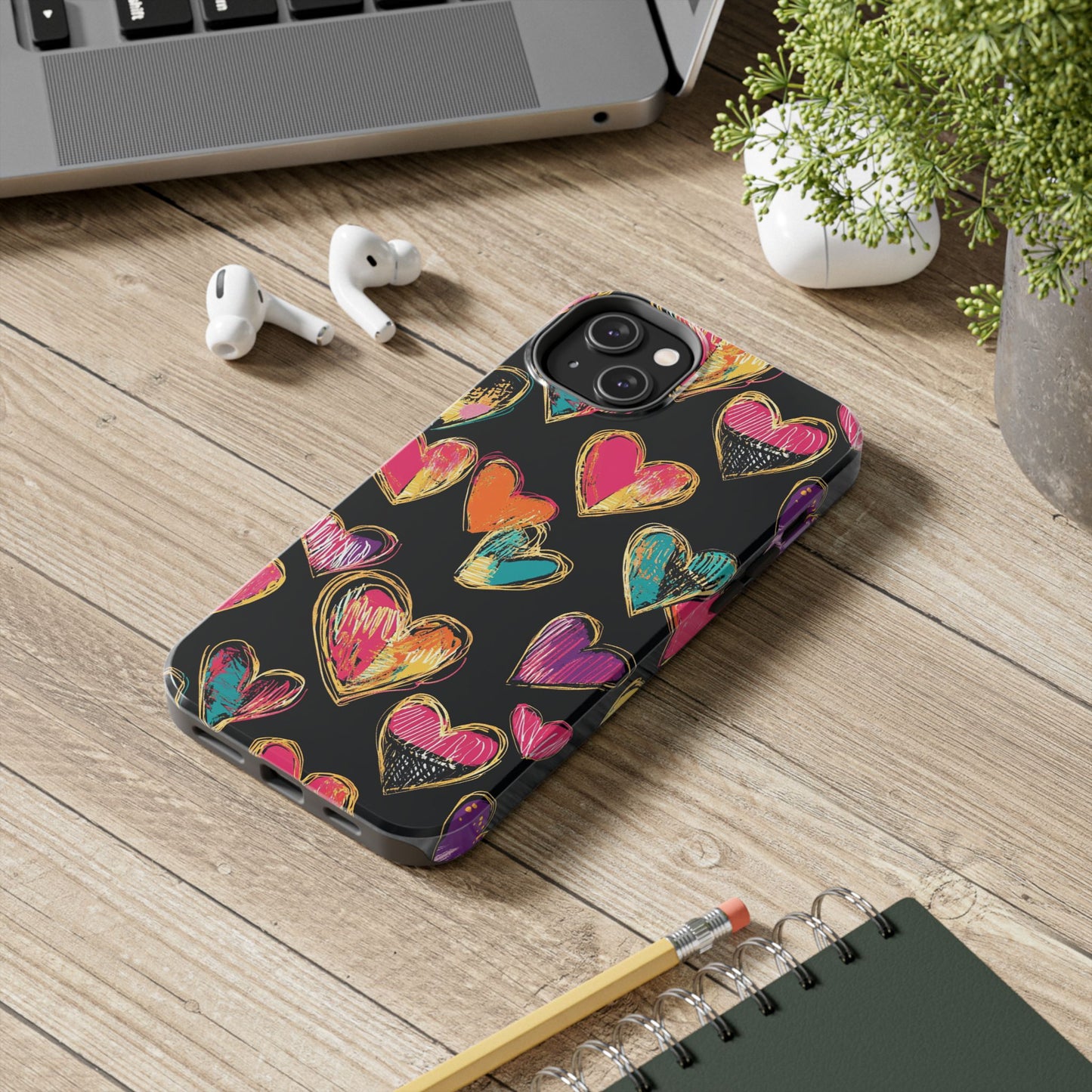 Love is in the Air | Colorful Chalk Hearts Design Phone Case