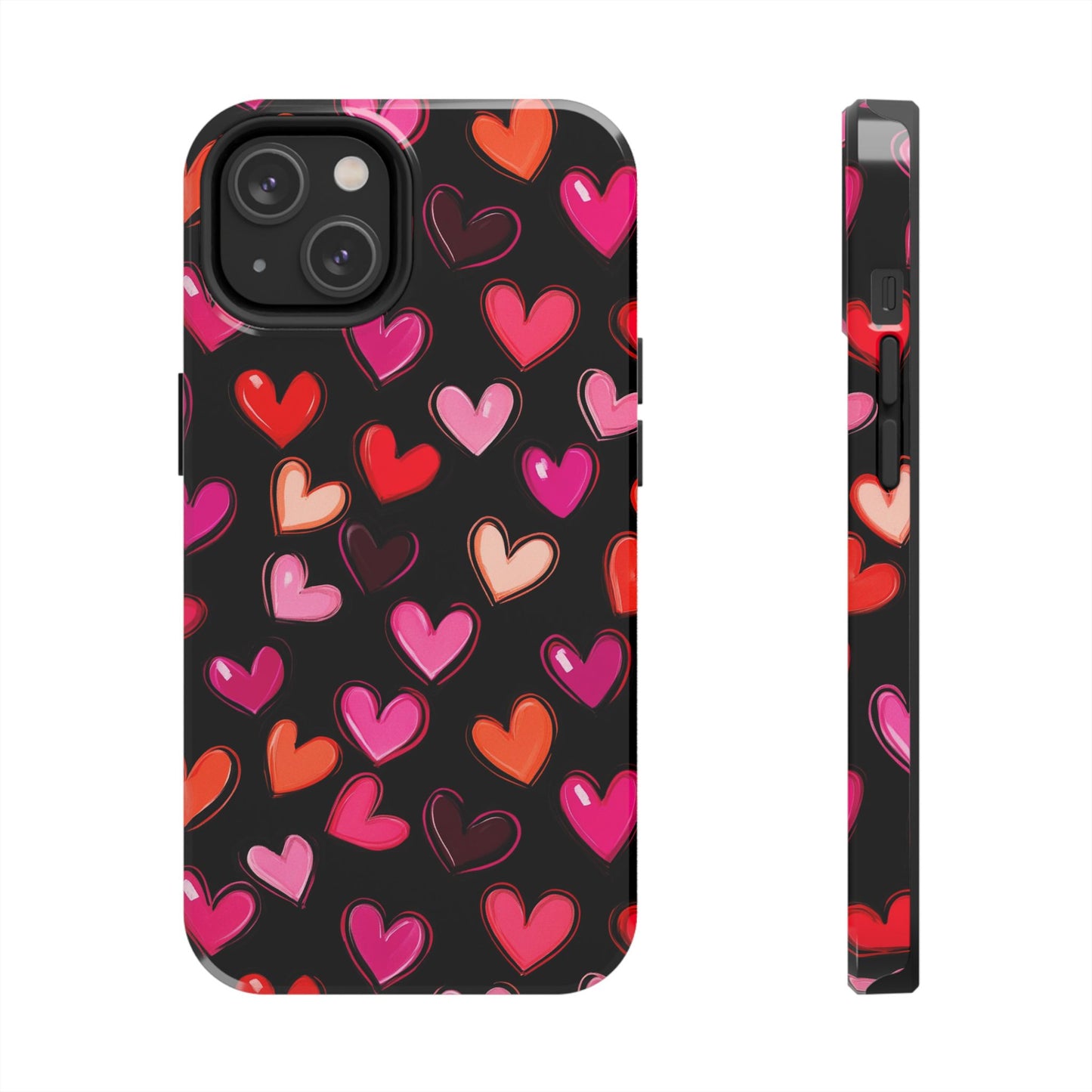 Love is in the Air | Colorful Hearts on Black Phone Case