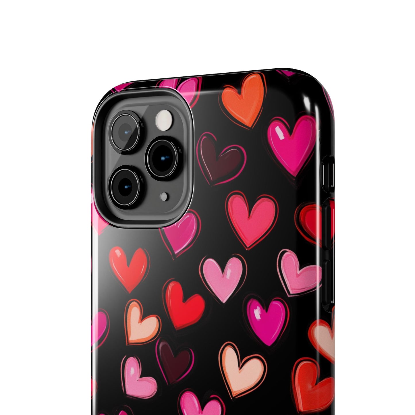 Love is in the Air | Colorful Hearts on Black Phone Case