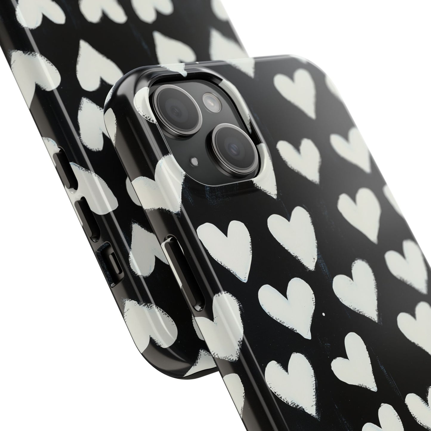 Love is in the Air | White Hearts on Black Phone Case