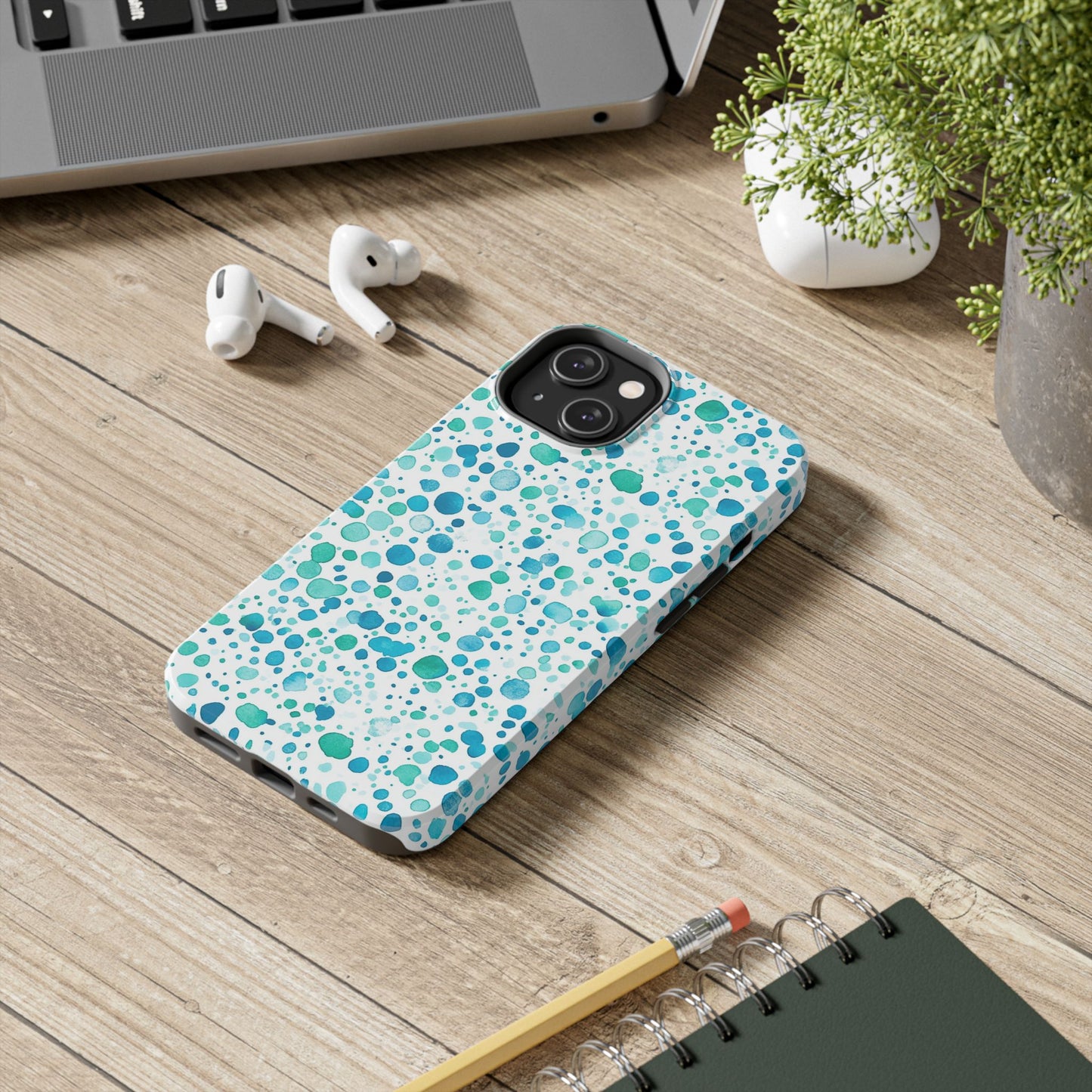Trendy Spots | Aqua Watercolor Polka Dots Phone Case